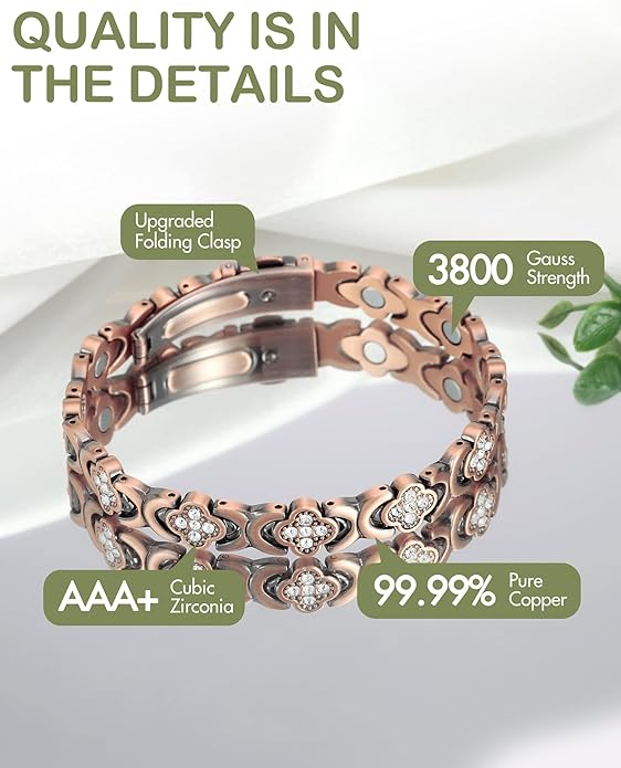✨✨✨Diystar® Copper Bracelets for Women. Pure Copper Magnetic Bracelet with 3800 Gauss Effective Magnets