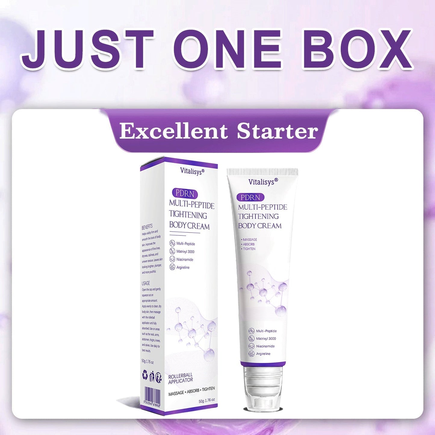 Vitalisys®❤️PDRN Multi-Peptide Massaging Body Roller Cream- Anti-aging, Hydrating, Skin Firming & Lifting, Skin Repair, Even Tone, Acne and Dark Spot Treatment, Wart and Mole Removal, and Psoriasis Relief.
